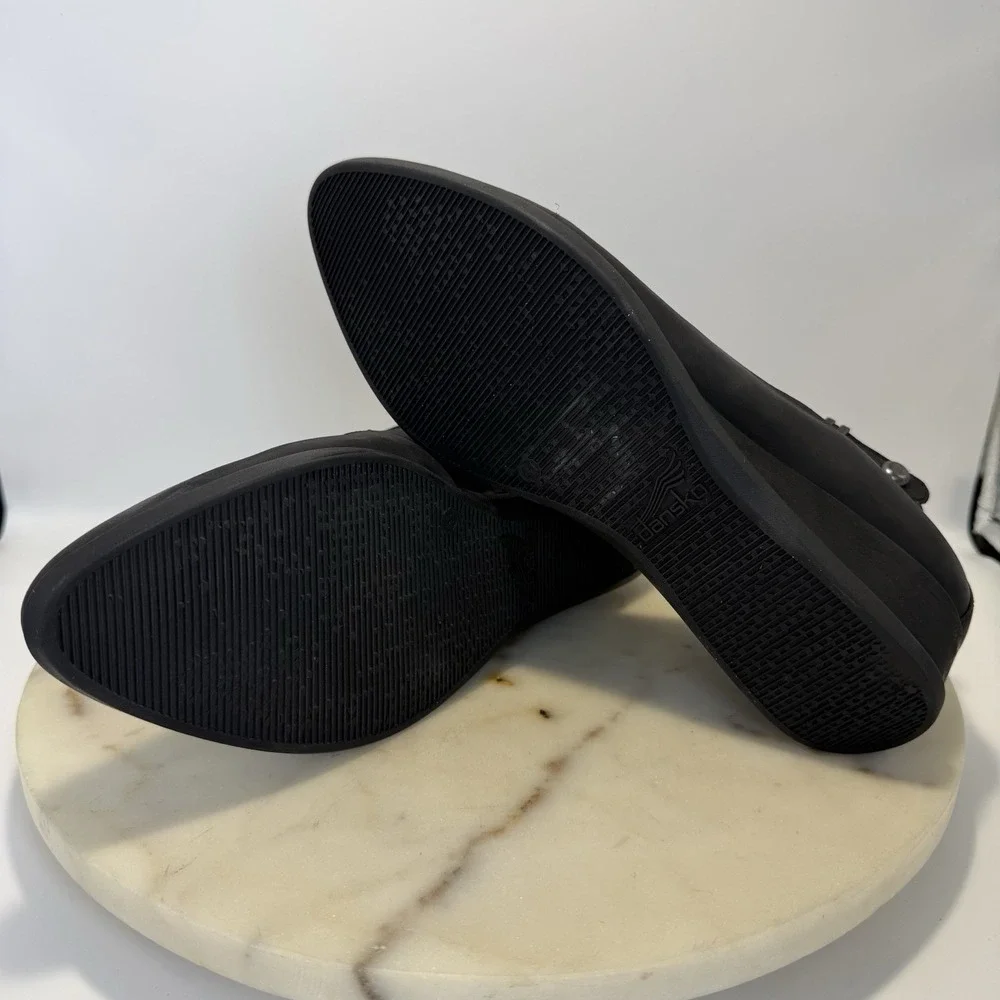 Dansko Black Wedge Shoes Shaylee Ankle Strap Leather Comfort 41/9.5 - Picture 6 of 8